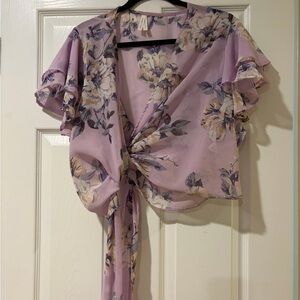 Floral Lavender Wrap Top